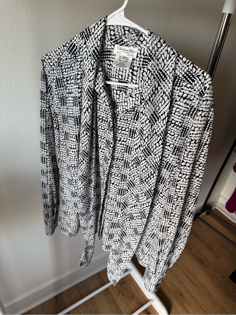 VINTAGE CHRISTIAN DIOR BLOUSE BLACK & WHITE SIZE 12